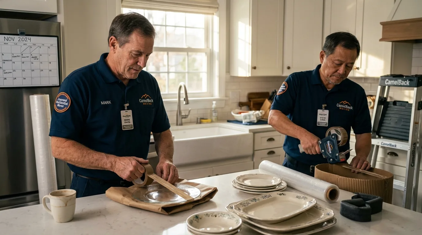 Professional crew packing kitchen dishware in Goochland, VA